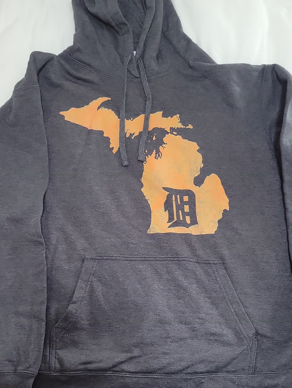 Charcoal Gray Hooded Sweatshirt with Orange Michigan Graphic - Detroit Tigers